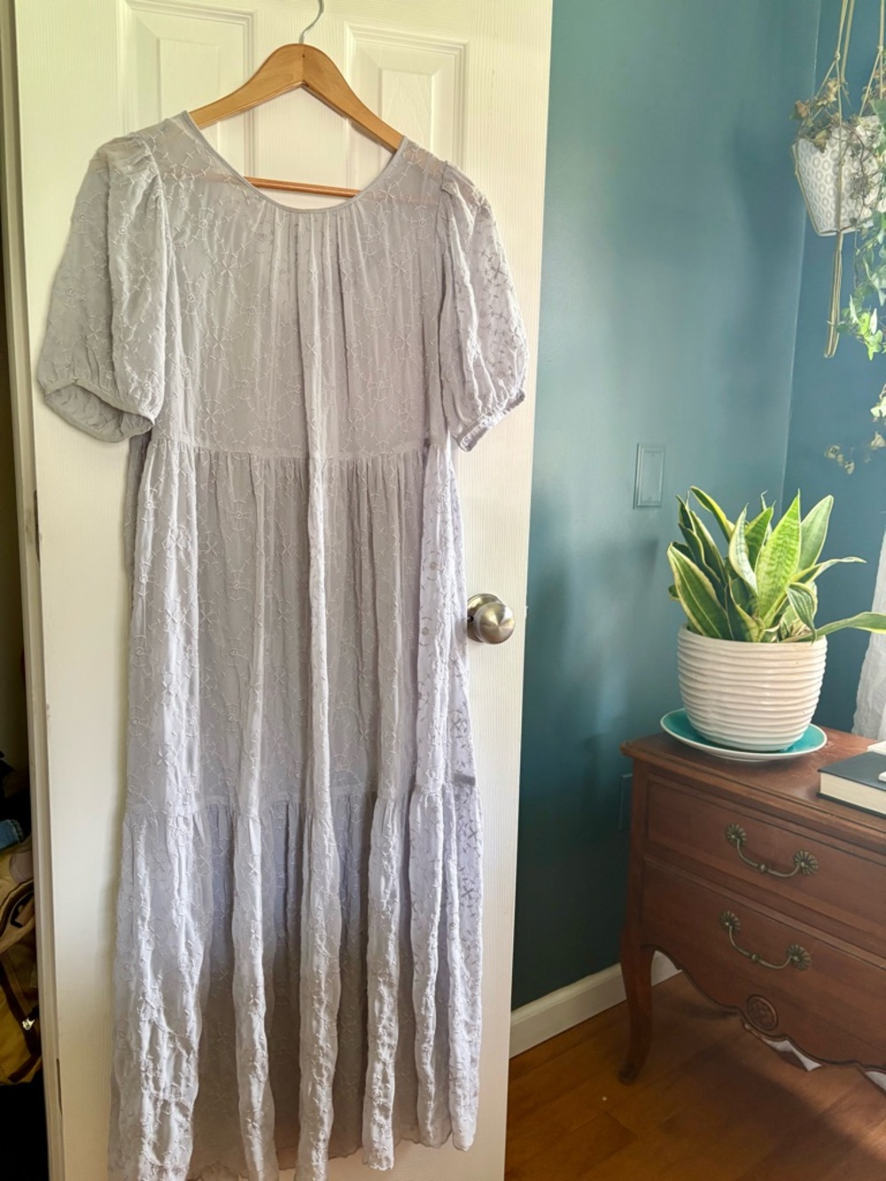 Zara Light Blue Tiered Lace Midi Dress - Women's